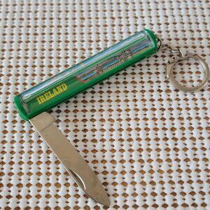 Vintage Ireland Pen Knife Keyring Keychain Souvenir Green Travel Gift